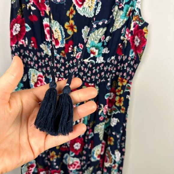 Bila boho floral asymmetrical hem Smocked waist sleeveless maxi dress - Picture 3 of 11